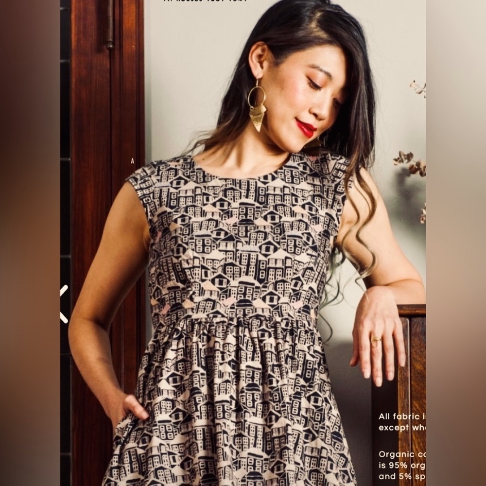 Mata Traders Belltown Houses Fit and Flare Fair Trade Dress Hand Embroidered